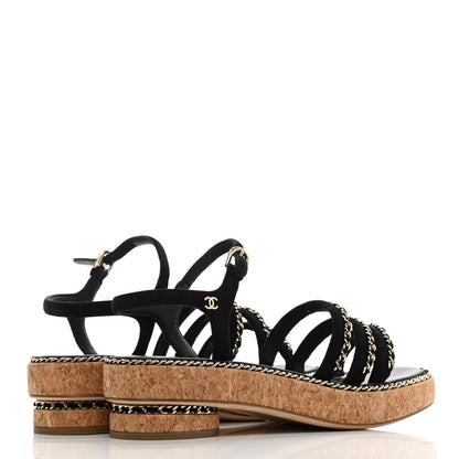 Chanel Lambskin Chain Cork Sandals 39.5 Black 4 of 9