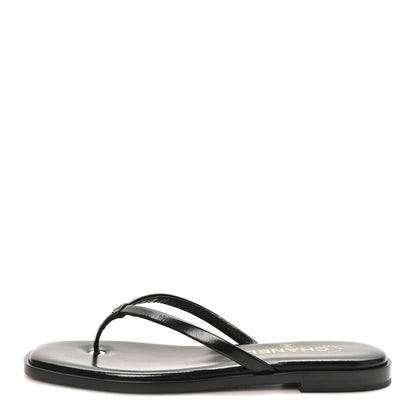 Chanel Goatskin CC Times Square Thong Sandals 37 Black 1 of 10