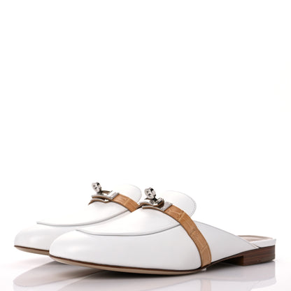 Hermes Shiny Alligator Calfskin Oz Mules 37 White Beige Gingembre 3 of 9