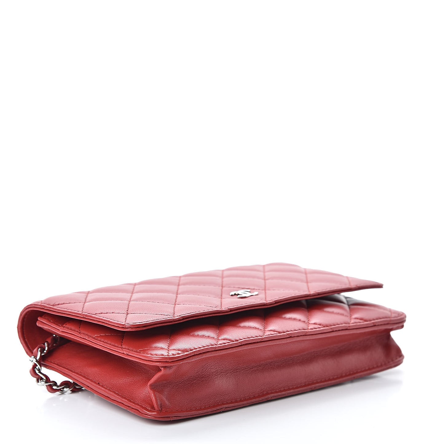 Lambskin Quilted Wallet On Chain WOC Red