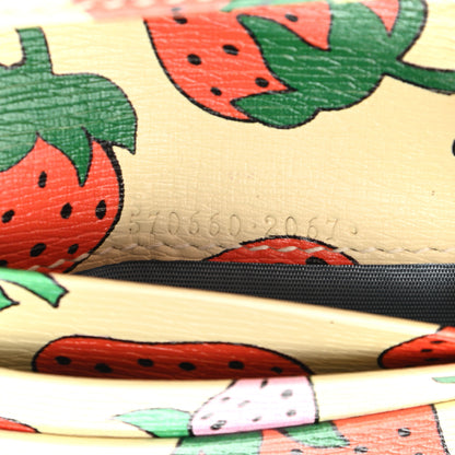 Gucci Calfskin Strawberry Print Zumi Chain Card Case Wallet Ivory Red 7 of 11