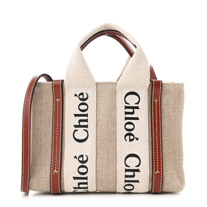 Chloe Cotton Calfskin Mini Woody Ribbon Tote White Brown 1 of 10