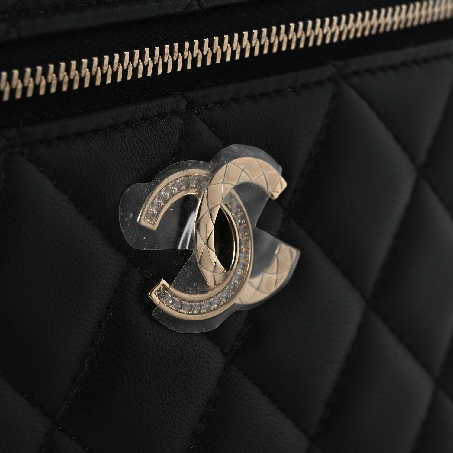 Chanel Lambskin Quilted Crystal CC Top Handle Slim Vanity Case With Chain Black 11 of 12