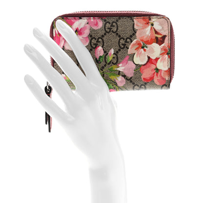 Gucci GG Supreme Monogram Blooms Zip Around Card Case Wallet Beige Multicolor Dry Rose 2 of 7