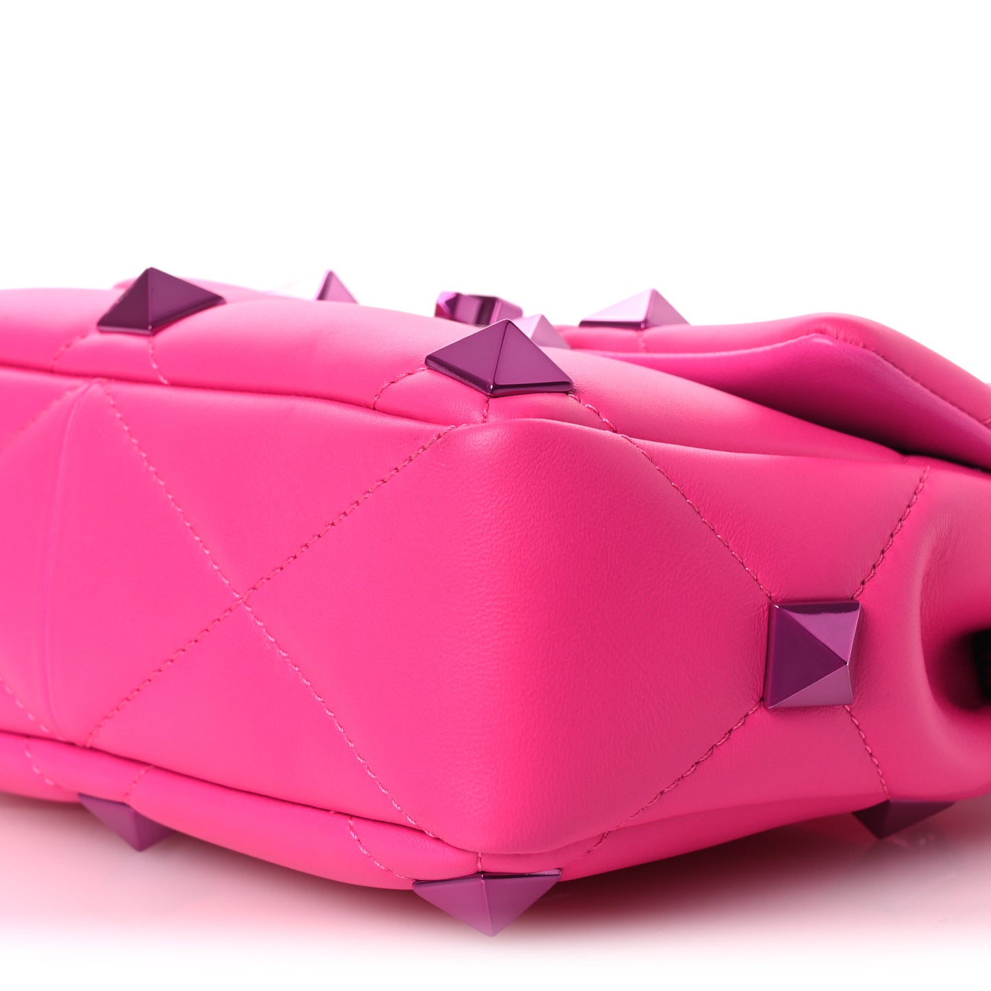 Nappa Lacquer Monochrome Medium Roman Stud Shoulder Bag Pink PP