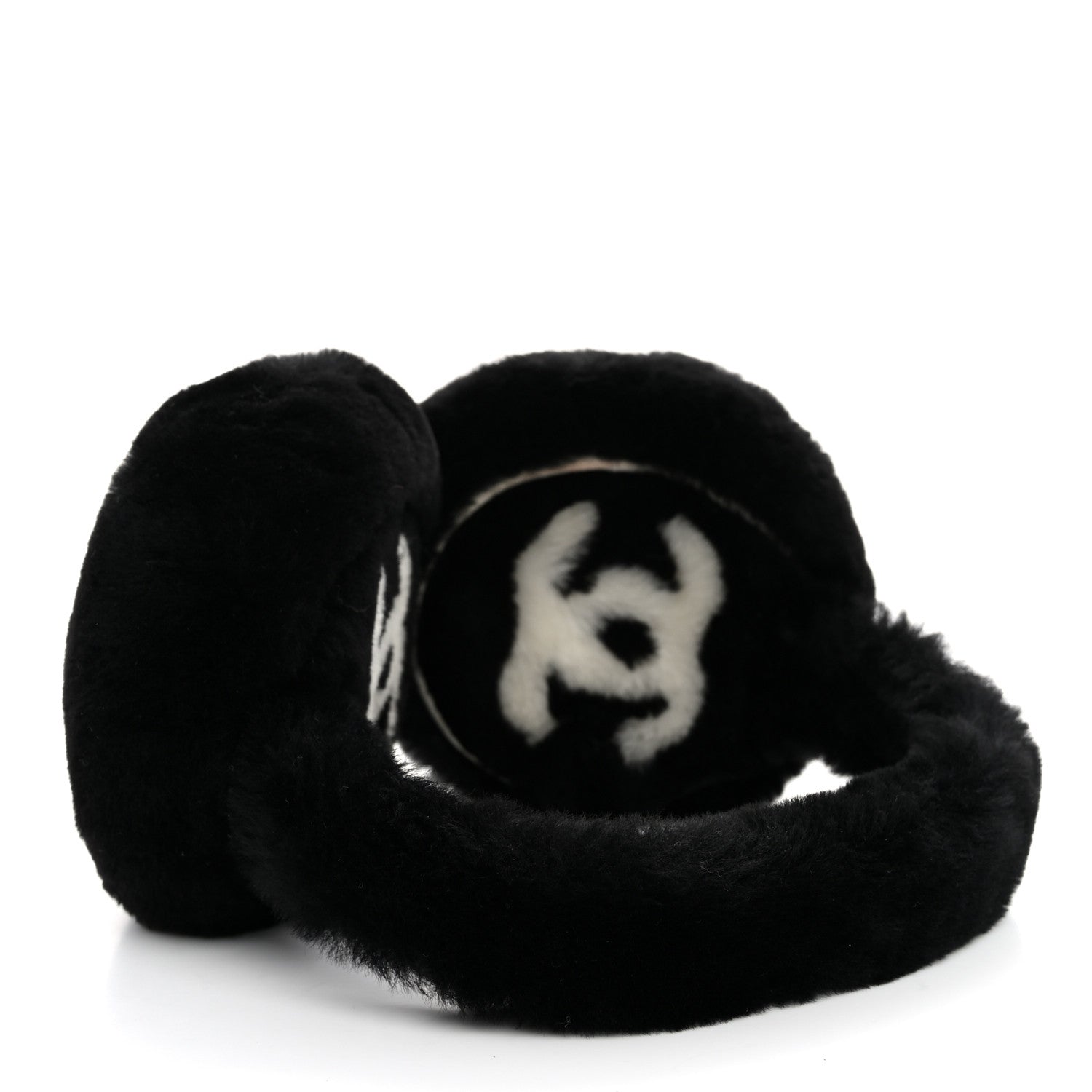 Chanel Shearling CC Ear Muffs Black White 4 of 6