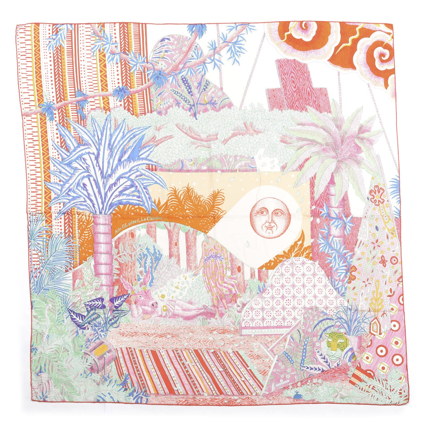 Hermes Cashmere Silk Acte III Scene I La Clairiere Shawl 140 White Rose Corail 1 of 2