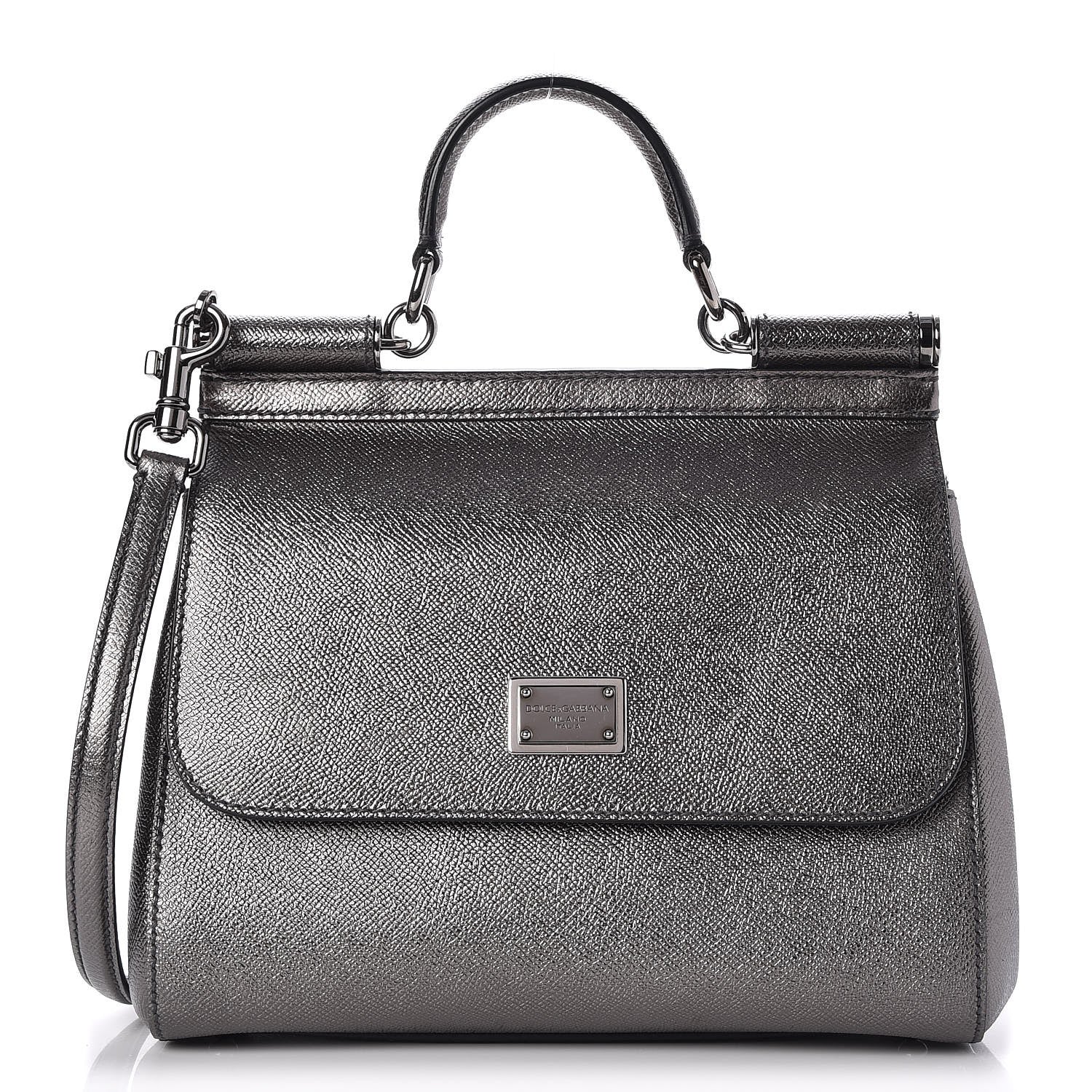Dolce & Gabbana Metallic Dauphine Medium Miss Sicily Satchel Gunmetal 1 of 7