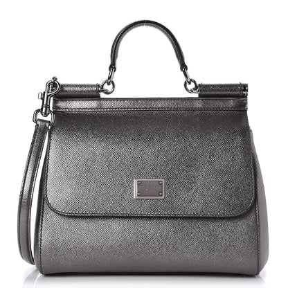 Dolce & Gabbana Metallic Dauphine Medium Miss Sicily Satchel Gunmetal 1 of 7