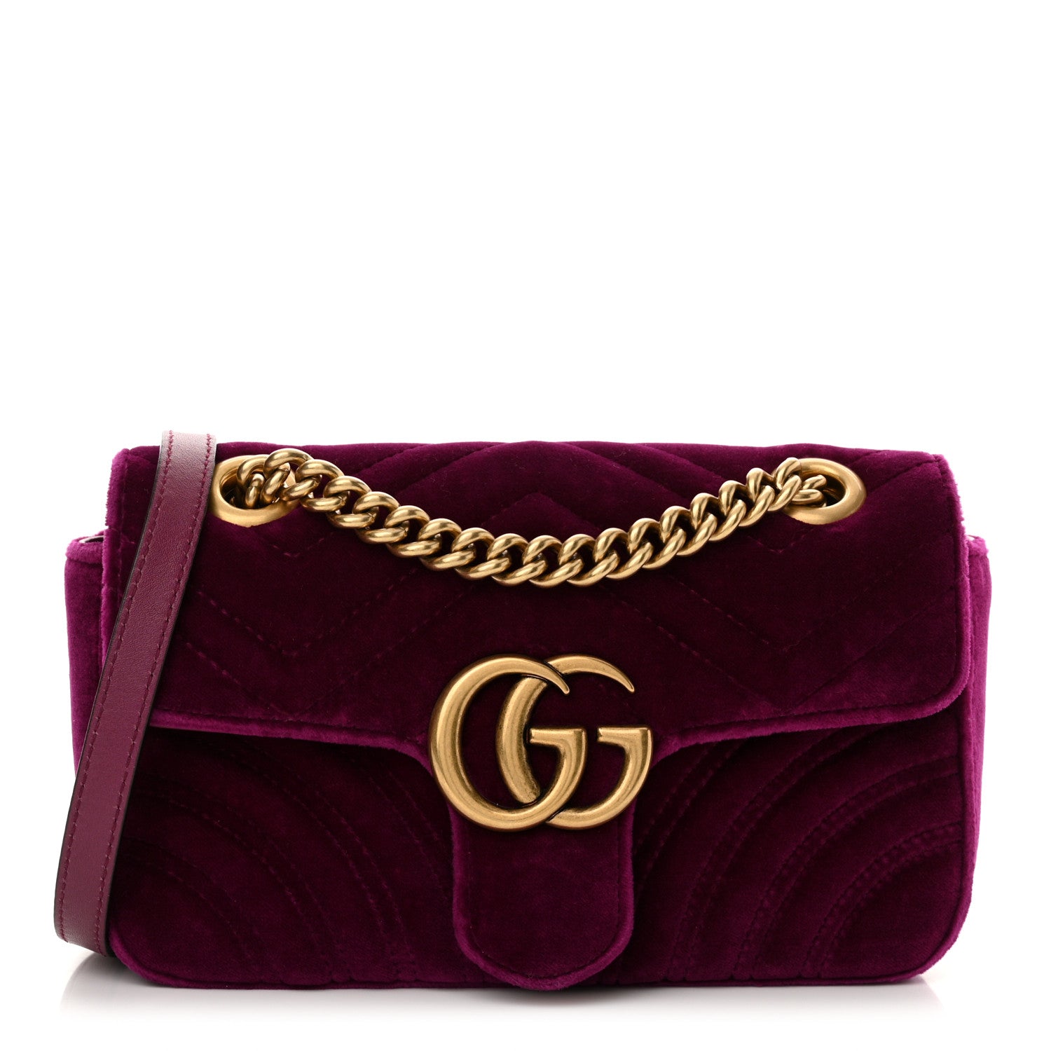 Gucci Velvet Matelasse Mini GG Marmont Shoulder Bag Fuchsia Violet Cyclamen 1 of 10
