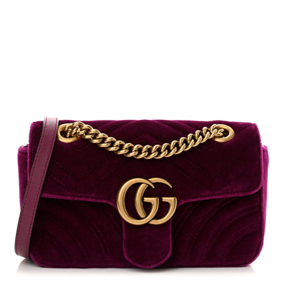 Gucci Velvet Matelasse Mini GG Marmont Shoulder Bag Fuchsia Violet Cyclamen 1 of 10