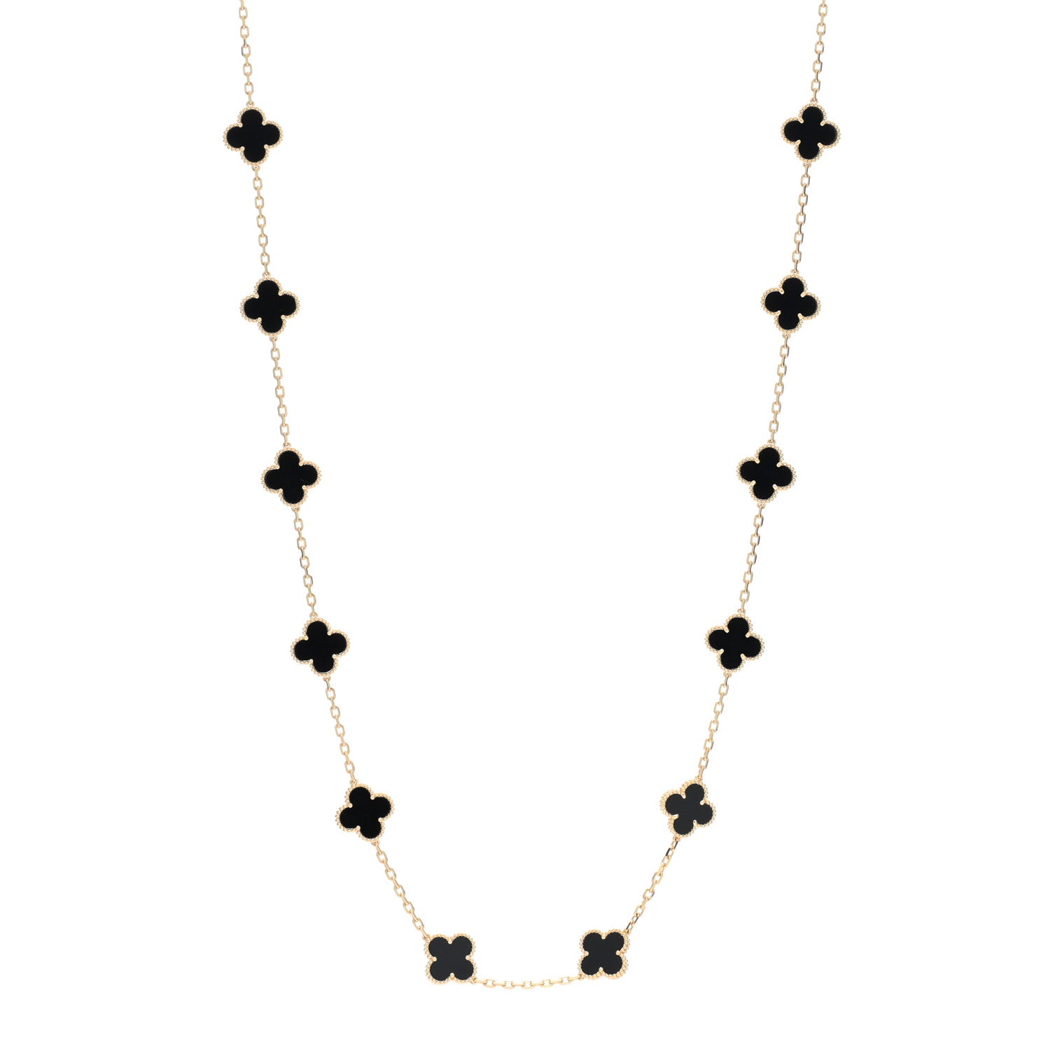 Van Cleef & Arpels 18K Yellow Gold Black Onyx 20 Motifs Vintage Alhambra Necklace 1 of 4