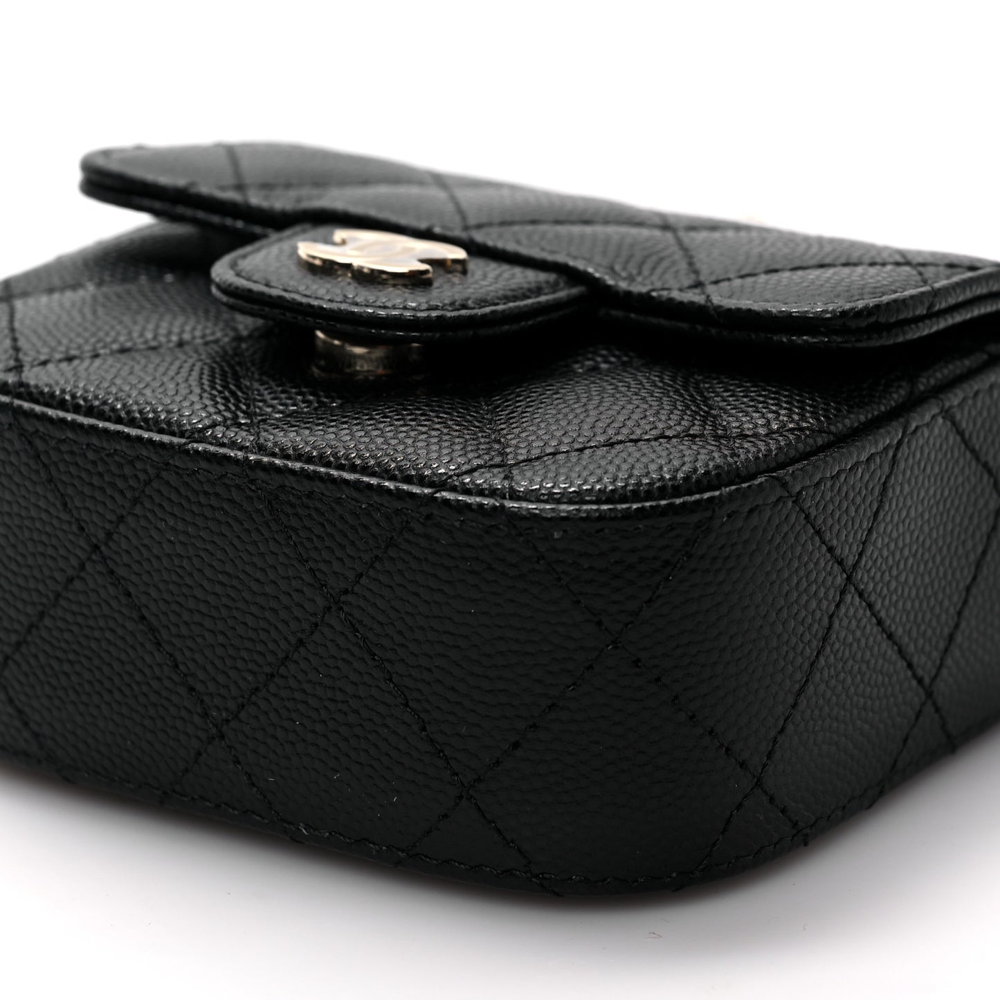 Caviar Quilted Mini Clutch With Chain Black