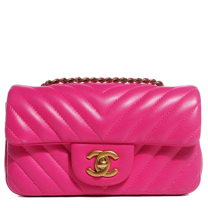 Chanel Lambskin Chevron Quilted Extra Mini Flap Dark Pink 1 of 8