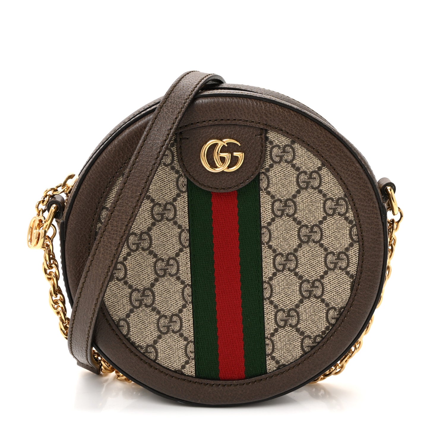 GG Supreme Monogram Web Mini Ophidia Round Shoulder Bag Brown