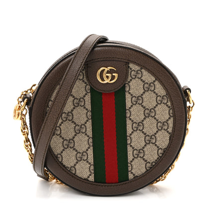 Gucci GG Supreme Monogram Web Mini Ophidia Round Shoulder Bag Brown 1 of 10