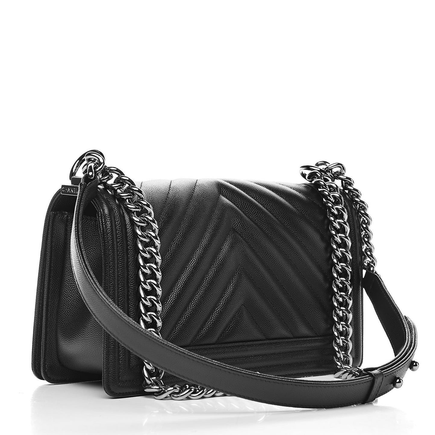 Caviar Chevron Quilted Medium Boy Flap Black
