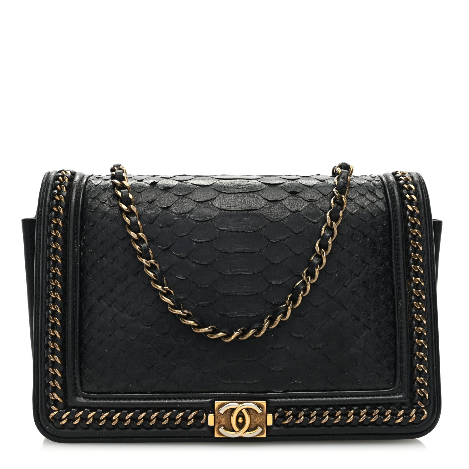 Chanel Snakeskin Calfskin Chain Around Boy Wallet On Chain WOC Black 1 of 10