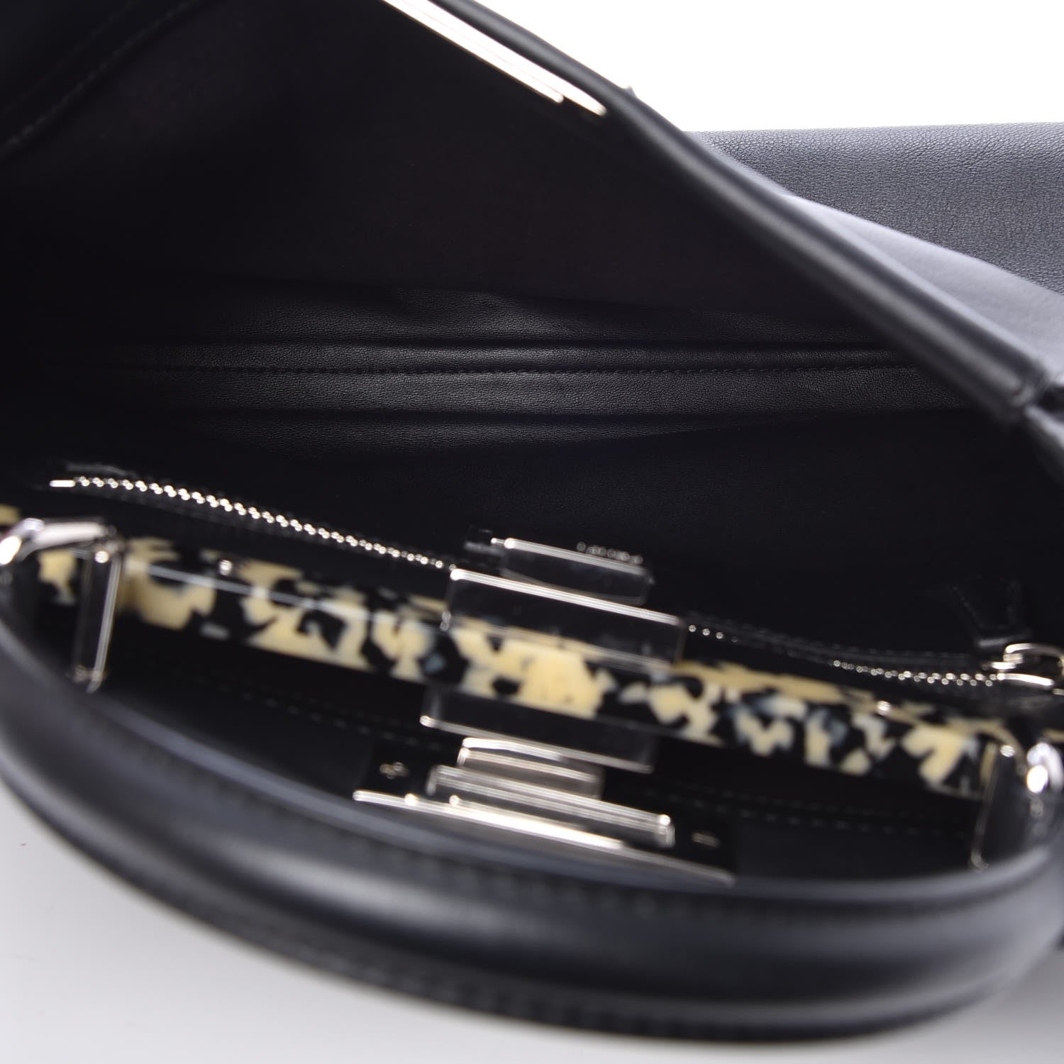 Fendi Vitello Dolce Shiny Nappa Plexglass Granite Medium Peekaboo Iconic Satchel Black 6 of 8