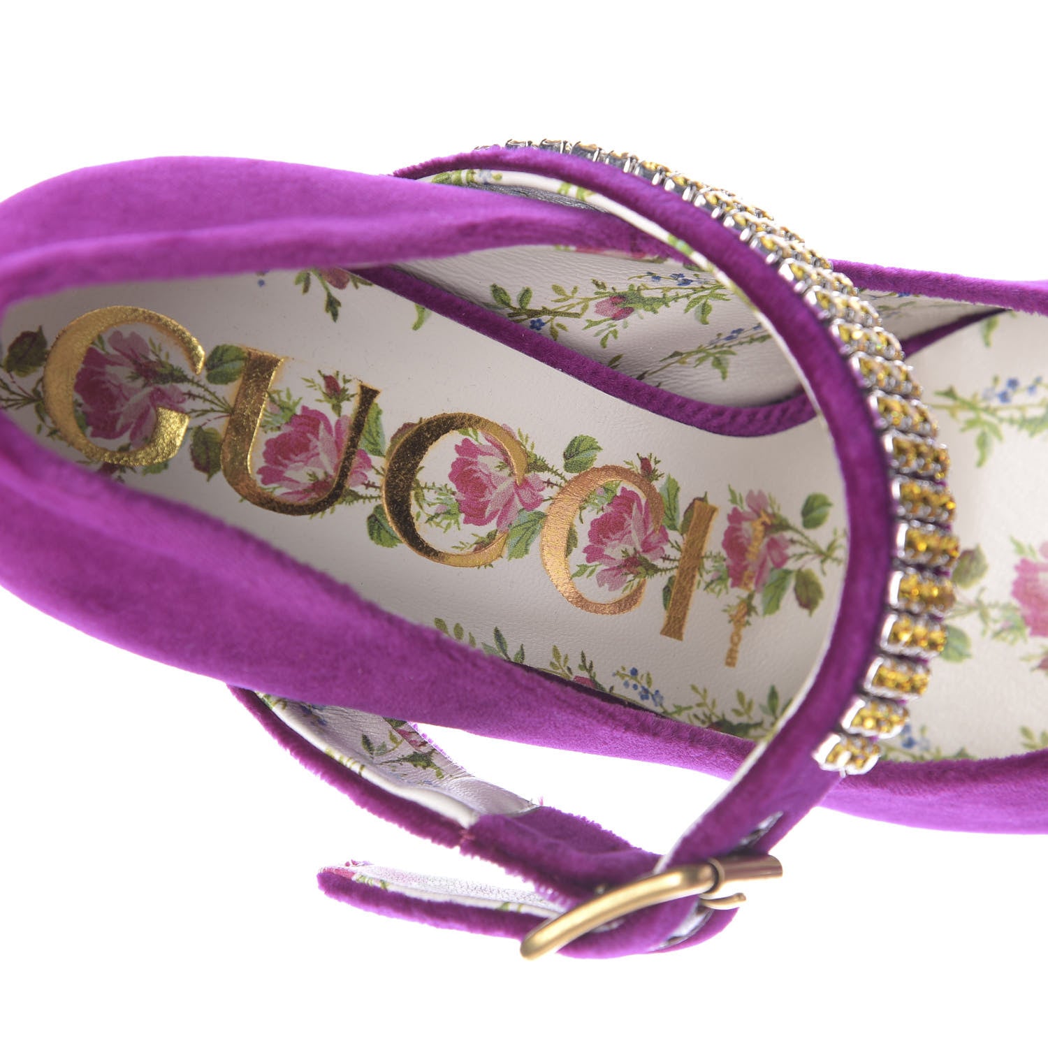 Gucci Velvet Crystal Embellished Sylvie High Heel Pumps 36.5 Fucsia Violet Cyclamen 7 of 10