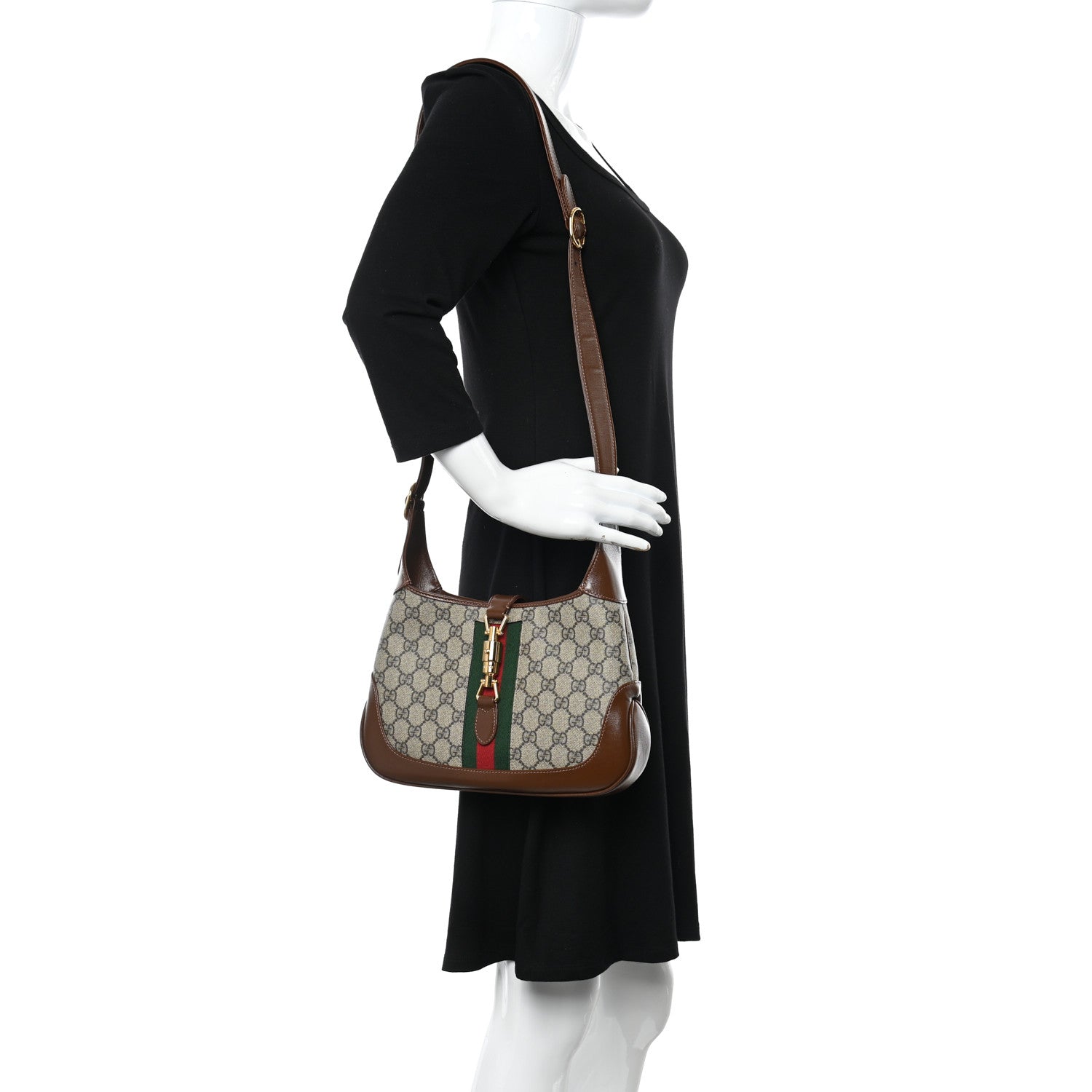 Gucci GG Supreme Monogram Azalea Calfskin Web Small Jackie 1961 Hobo Beige Ebony Brown Sugar 2 of 9