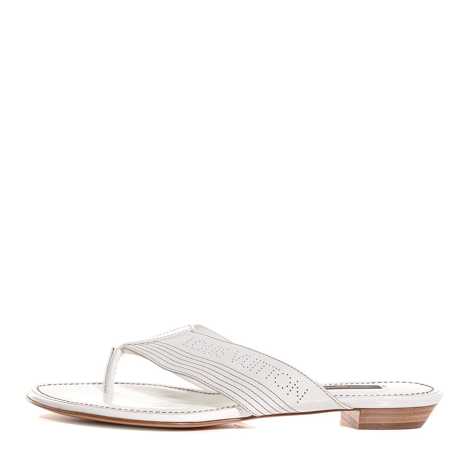 Leather Perforated Thong Sandals 36 White