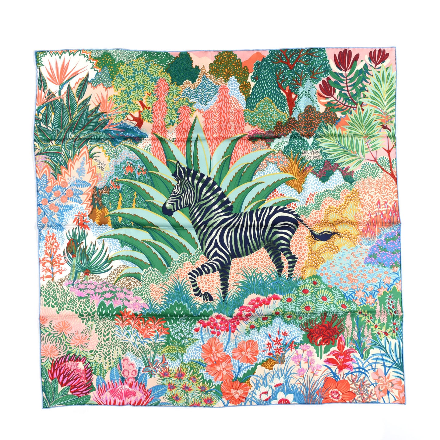 Silk Mountain Zebra Scarf 90 Vert Ciel Rose