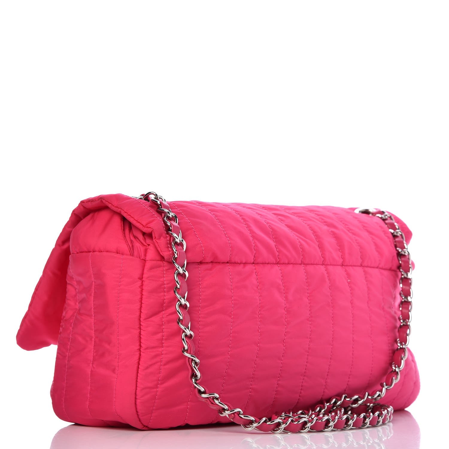 Chanel Nylon Vertical Quilted Jumbo Flap Pink 3 of 9
