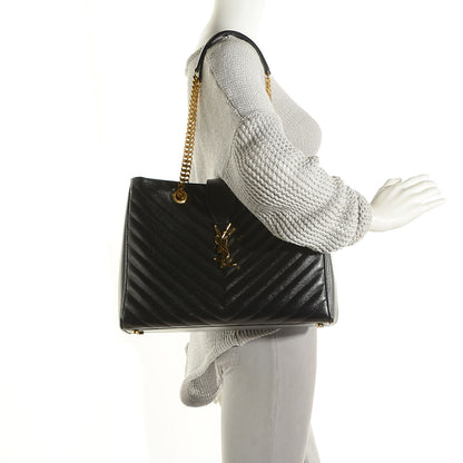 Saint Laurent Grain De Poudre Matelasse Chevron Monogram Shopping Bag Black 21 of 36