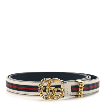 Gucci Calfskin 20mm Torchon Double G Sylvie Belt 95 38 Off White Blue Red 1 of 5