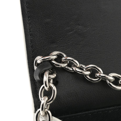 Off-White Saffiano Striped Diag Binder Clip Flap Wallet On Chain White Black 10 of 10