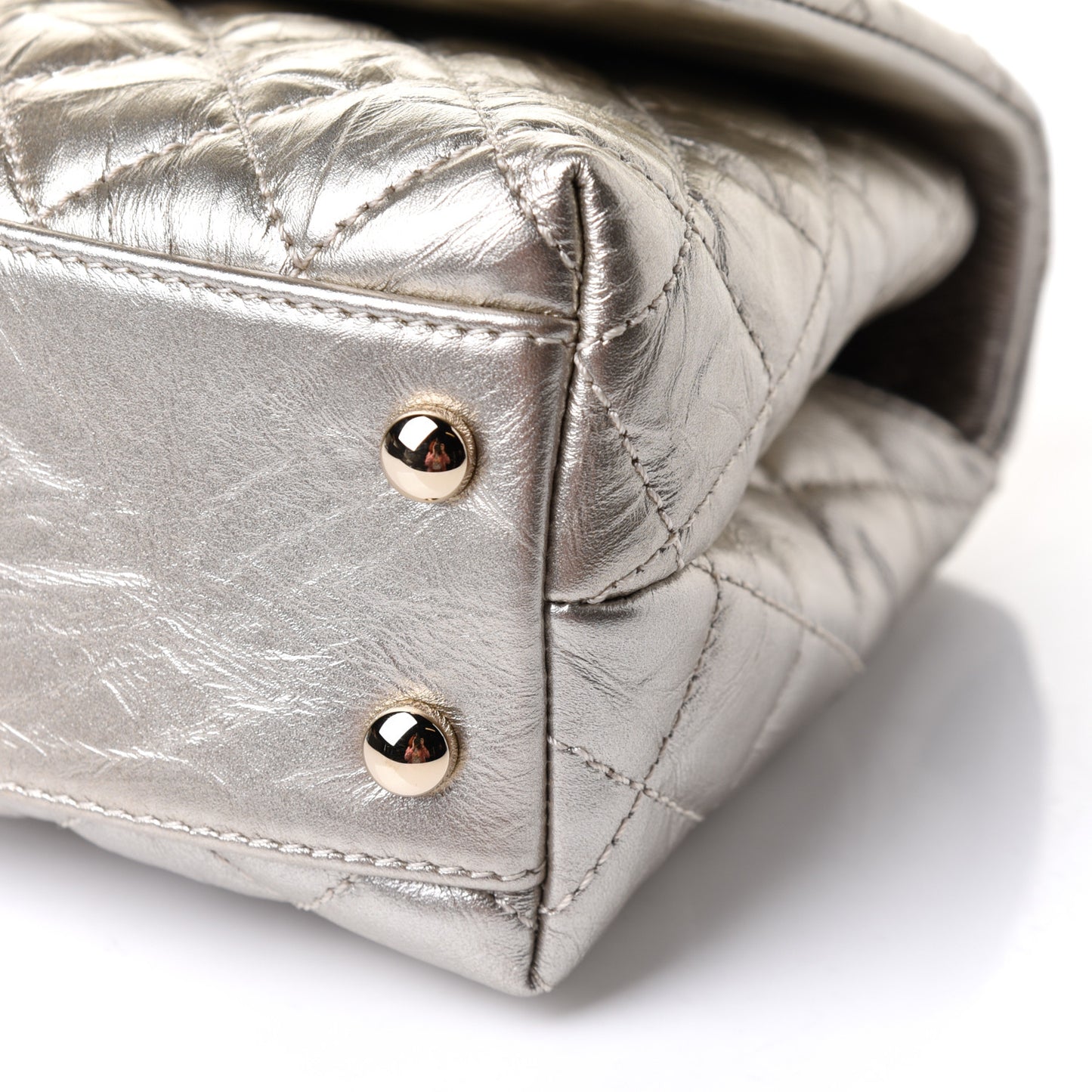 Metallic Aged Calfskin Quilted Mini Coco Handle Flap Gold