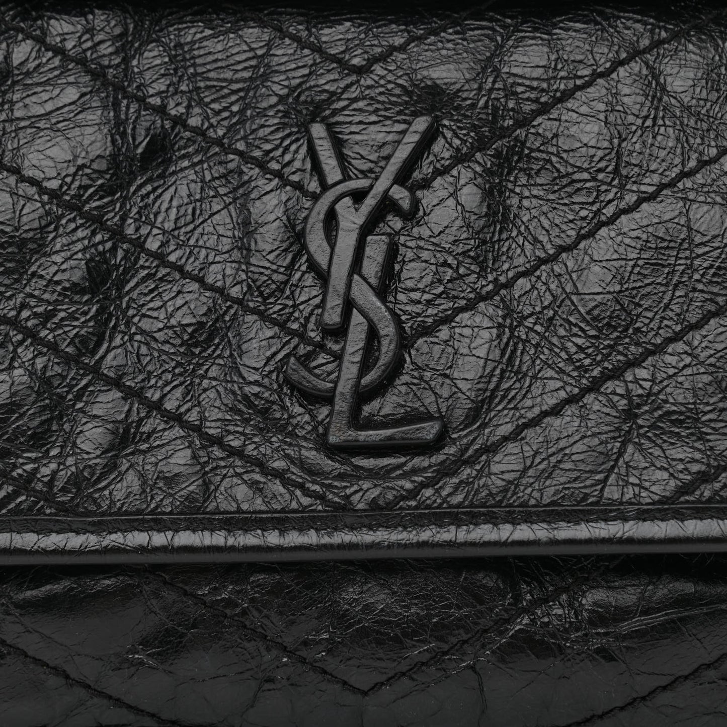 Crinkled Lambskin Matelasse Monogram Baby Niki Chain Satchel Black
