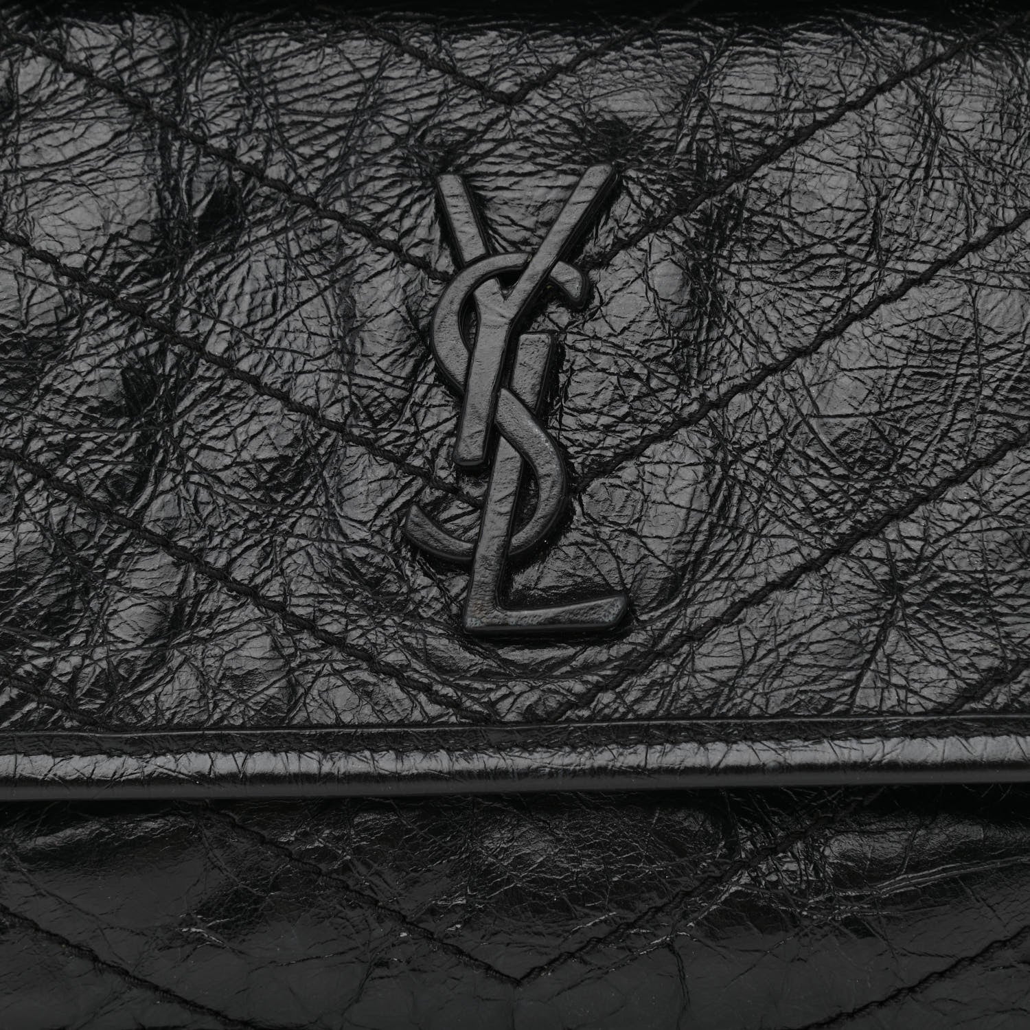Saint Laurent Crinkled Lambskin Matelasse Monogram Baby Niki Chain Satchel Black 9 of 12
