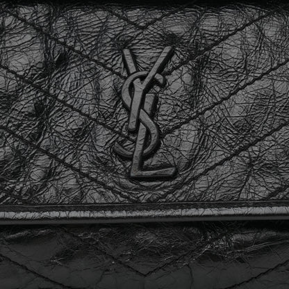 Saint Laurent Crinkled Lambskin Matelasse Monogram Baby Niki Chain Satchel Black 9 of 12