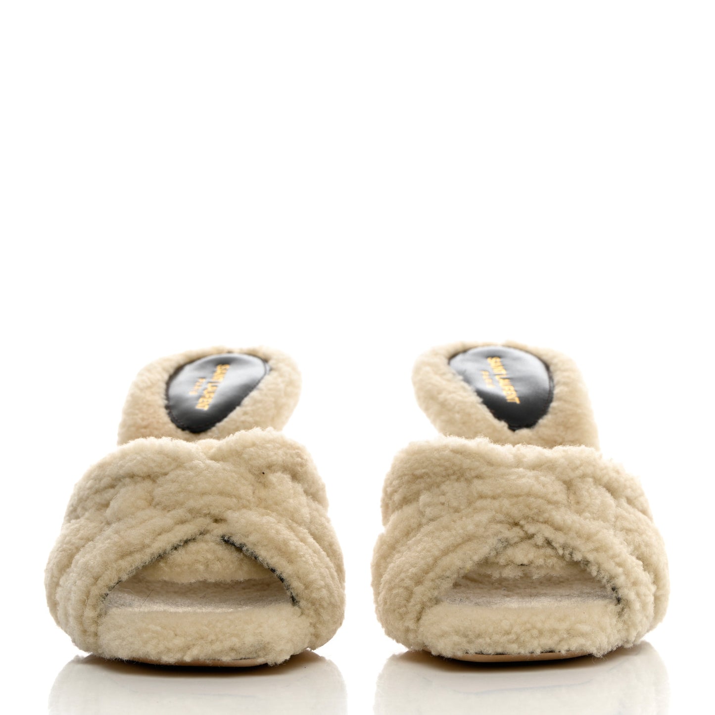 Shearling Tribute Mule Sandals 37 Naturale