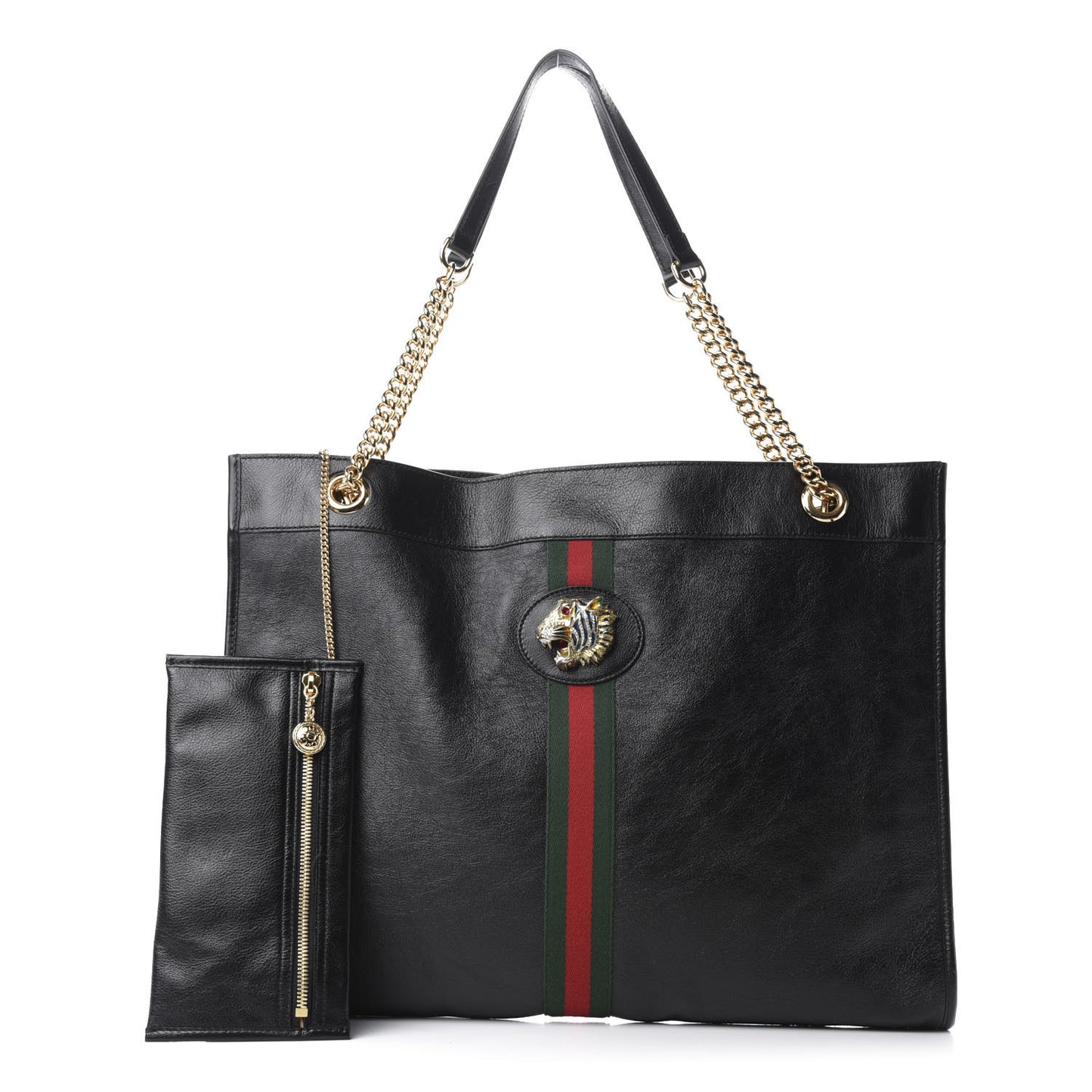 Calfskin Large Rajah Chain Tote Black