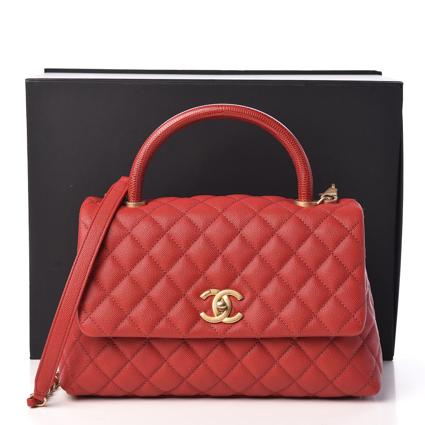 Caviar Lizard Quilted Small Coco Handle Flap Red