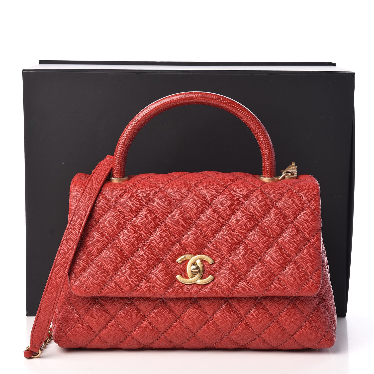 Chanel Caviar Lizard Quilted Small Coco Handle Flap Red 11 of 11