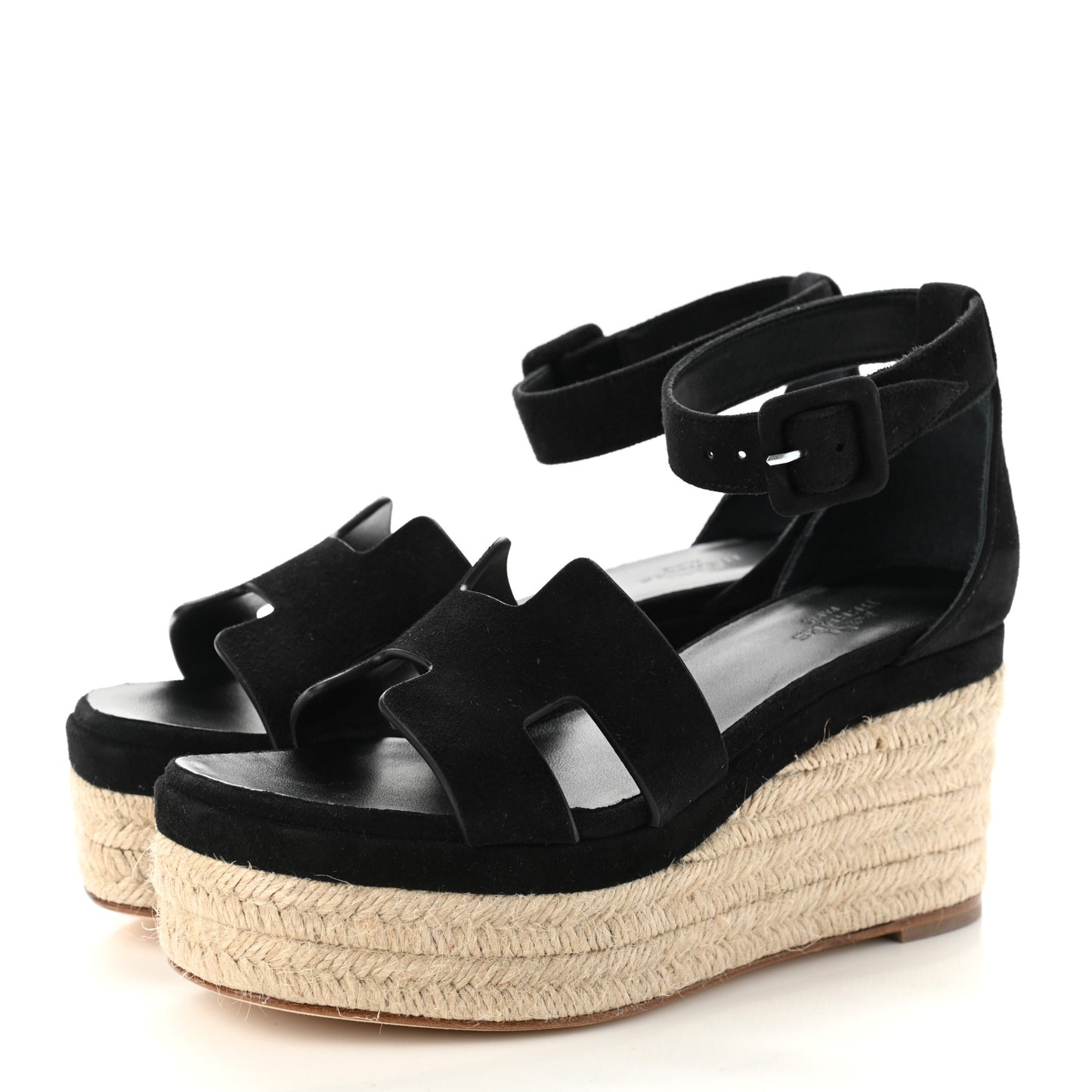 Suede Elda Espadrille Wedge Sandals 35 Black