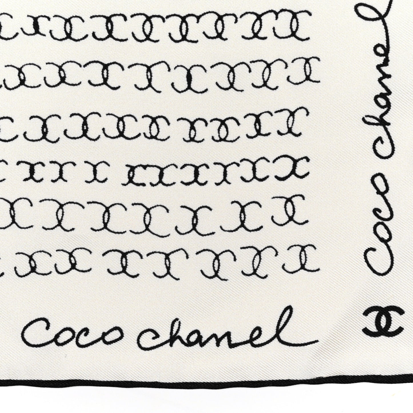 Silk CC Coco Chanel Logo Scarf White Black