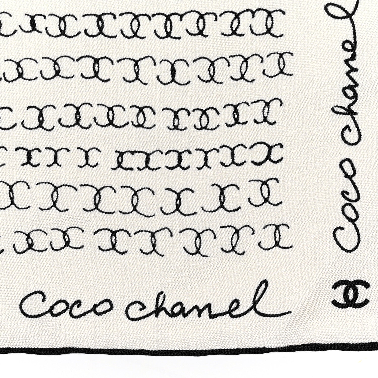 Chanel Silk CC Coco Chanel Logo Scarf White Black 2 of 3