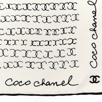 Chanel Silk CC Coco Chanel Logo Scarf White Black 2 of 3