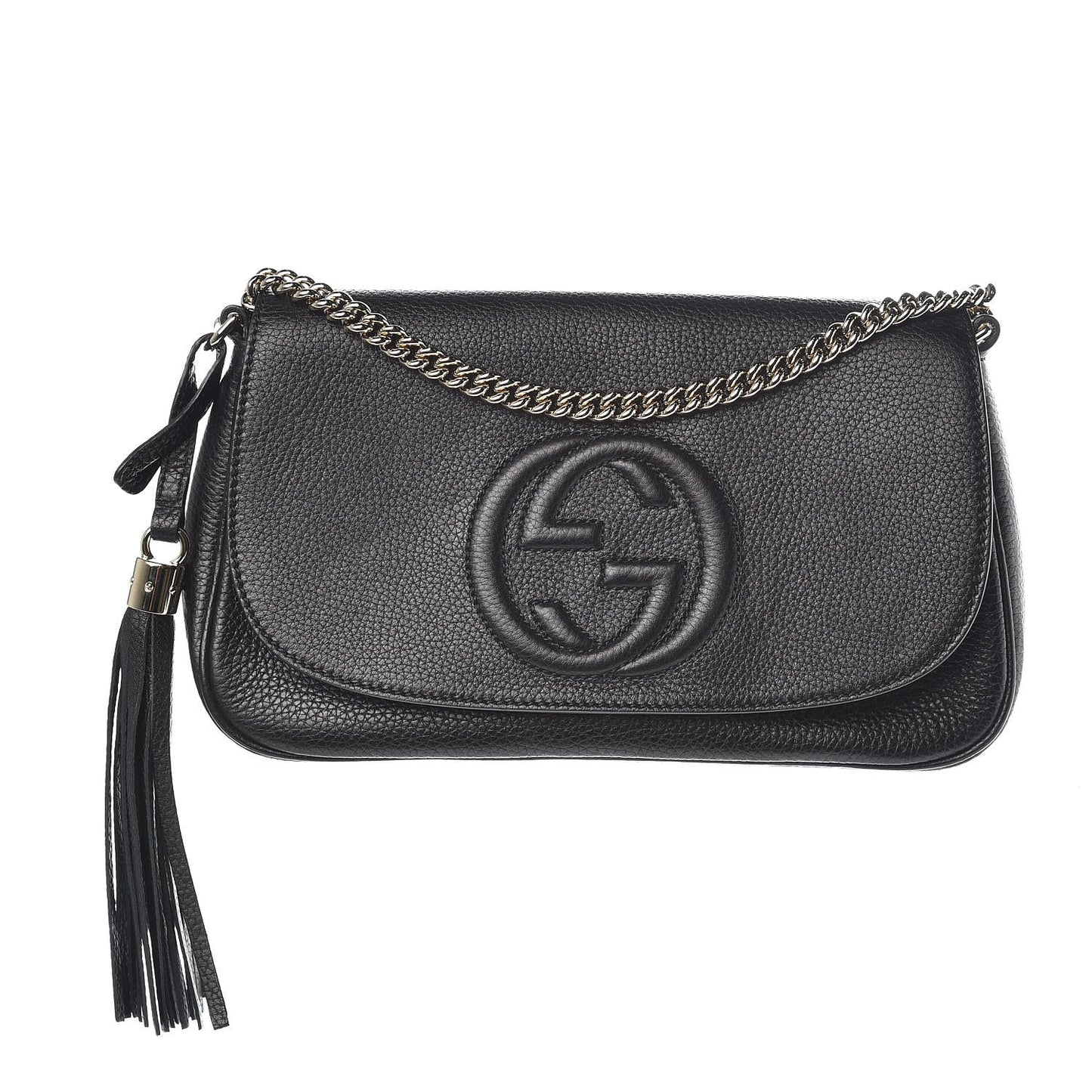 Pebbled Calfskin Medium Soho Flap Crossbody Black