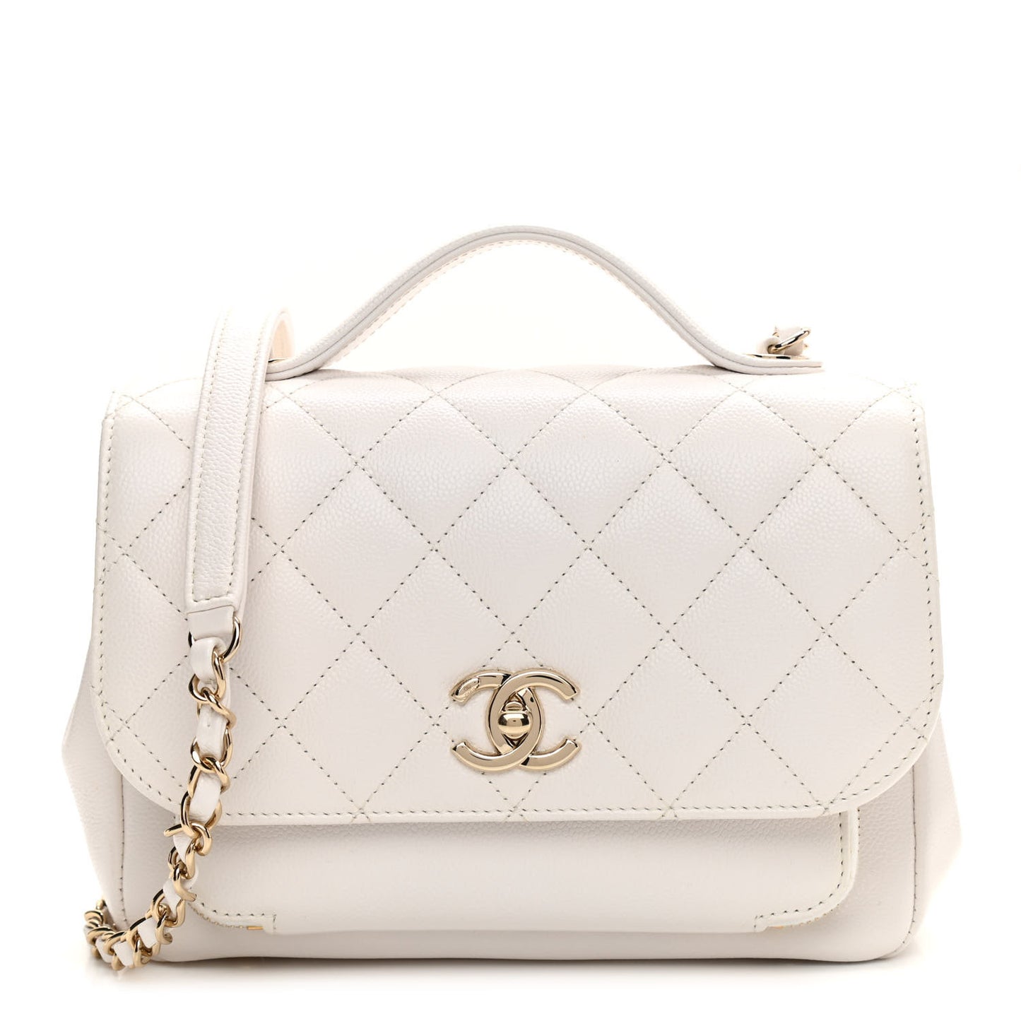 Caviar Quilted Small Business Affinity Flap White