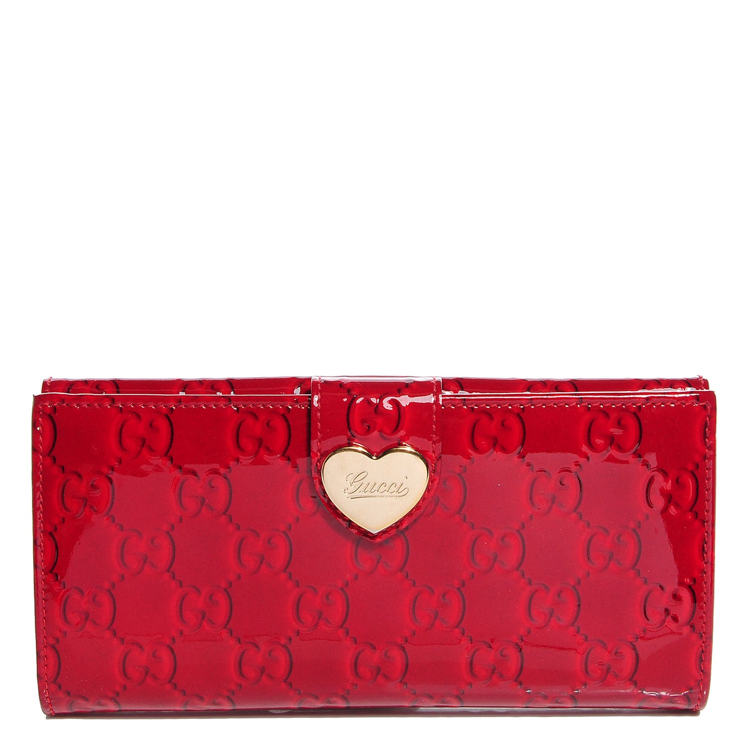 Patent Guccissima Heart Continental Wallet Red