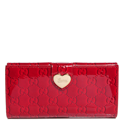 Gucci Patent Guccissima Heart Continental Wallet Red 1 of 7