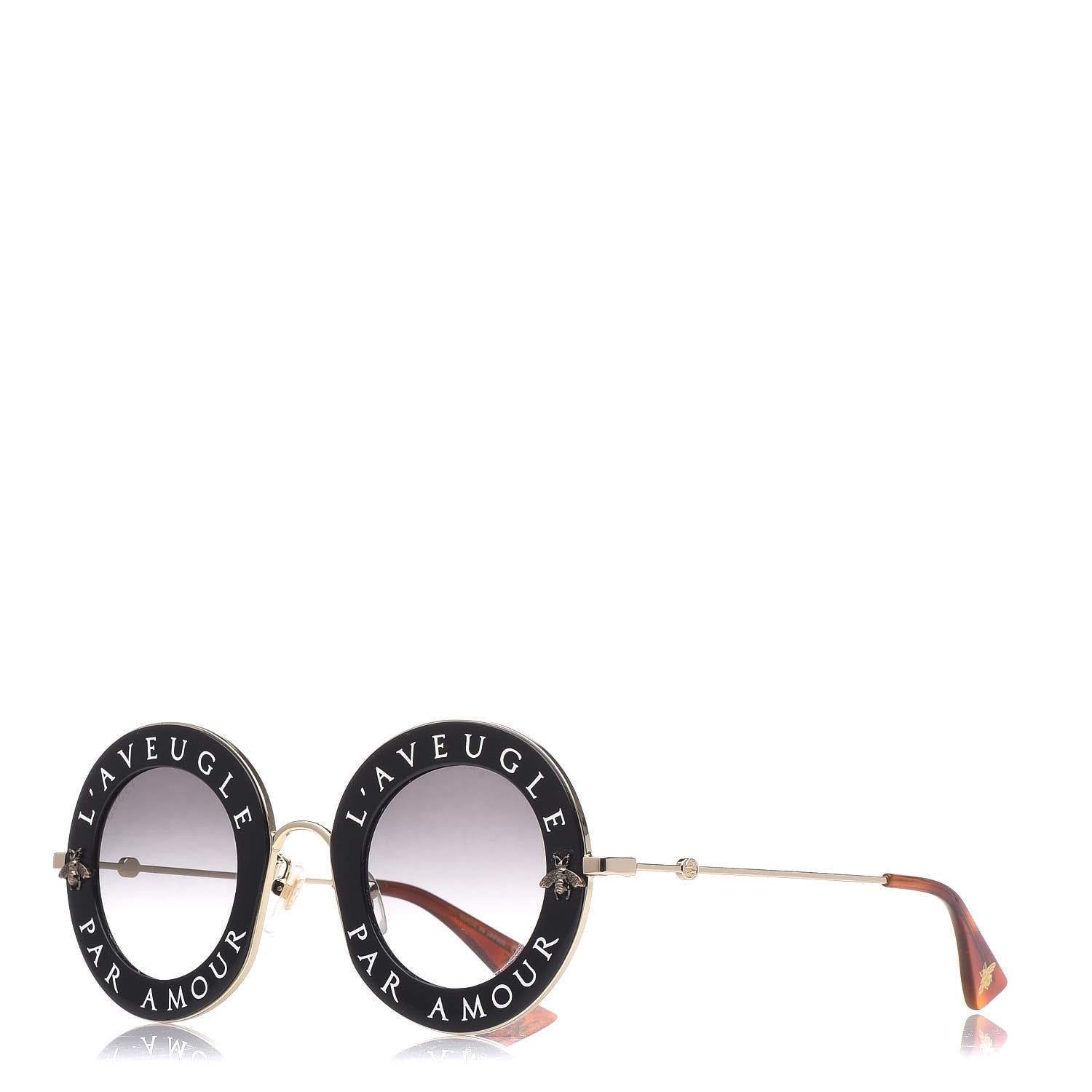 Gucci Metal L'Aveugle Par Amour Round Frame Sunglasses GG0113S Black 1 of 7