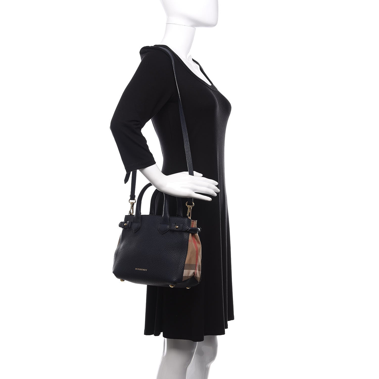 Burberry Grainy Calfskin House Check Small Banner Tote Midnight Blue 2 of 11
