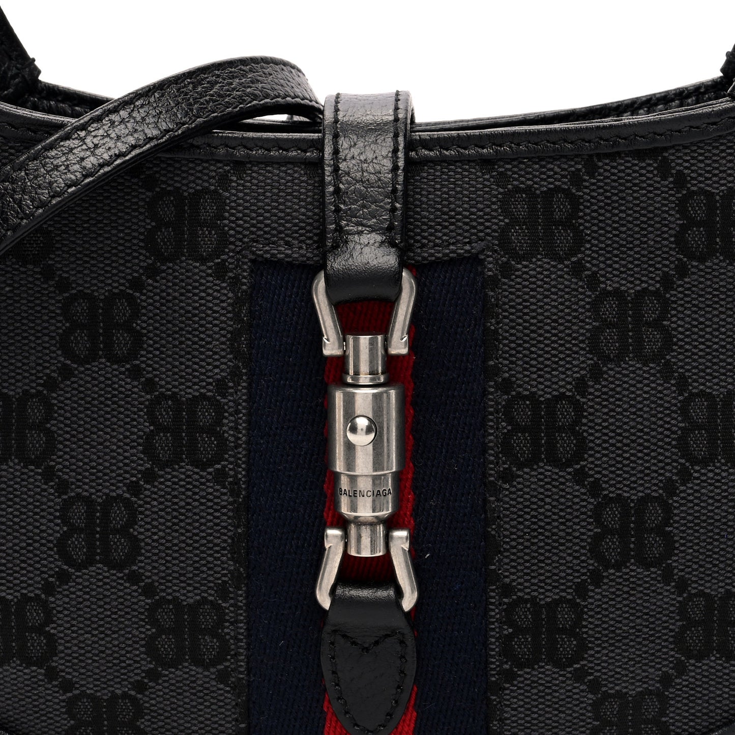 X BALENCIAGA BB Monogram Calfskin Web Mini Jackie 1961 Hobo Black